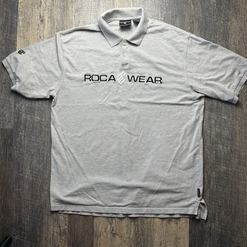 Vintage Y2K Gray Rocawear (Spell Out) Polo Shirt Size XXL
